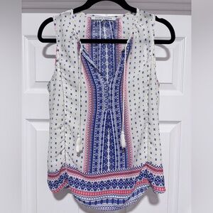 0121- Collective Concepts Boho Tassel Tank Blue Red Print S